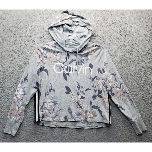 Calvin Klein Performance Hoodie Women's XS Multi Cropped Floral Stretch Pullover - Picture 1 of 6